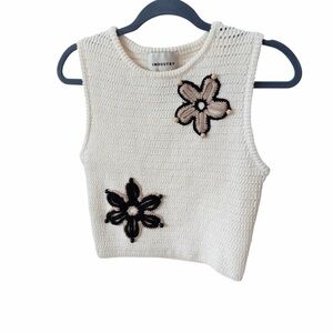 Industry Women's Cream Sleeveless Sweater Tank with Black Floral Design